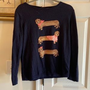 Large Talbots Navy Sweater w/ Dressed up Dachshunds - great for Dachshund Lovers